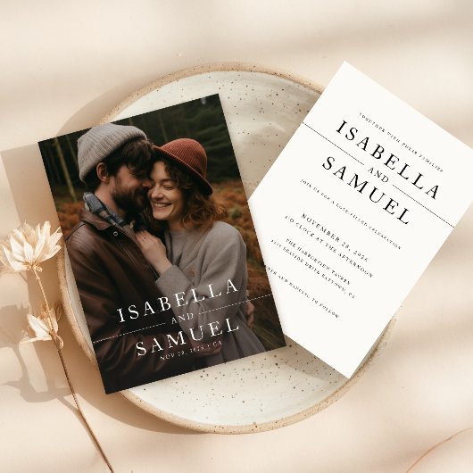 Rustikales Schwarz-Weiß-Overlay-Foto Einladung