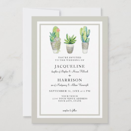 Rustikales Schwarz-Weiß-Tile-Sukkulente in Cactus  Einladung (Vorderseite)