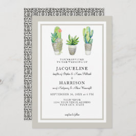 Rustikales Schwarz-Weiß-Tile-Sukkulente in Cactus  Einladung