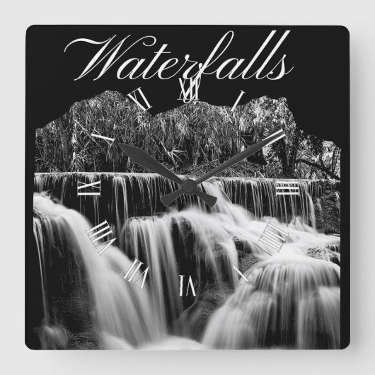 Rustikales Schwarz-Weiß-Wasser Quadratische Wanduhr (Vorderseite)