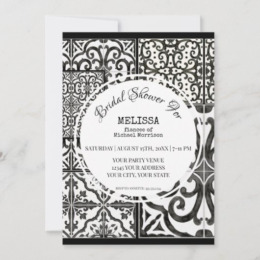 Rustikales, Schwarz-weißes Brautparty Einladung (Vorderseite)