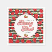 Rustikales Schwarz-weißes Gold Rote Erdbeere Berry Serviette (Vorderseite)