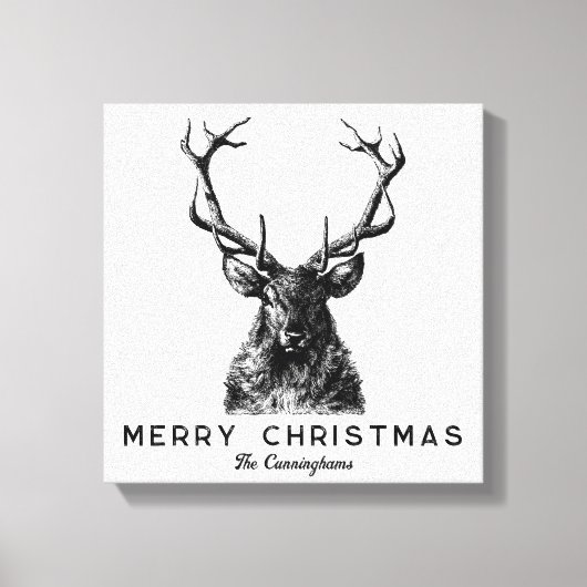 Rustikales Schwarz-weißes Hirschfeindchen Leinwanddruck (Vorderseite)