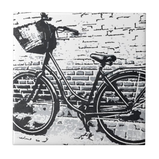 Rustikales Schwarz-weißes Vintages Bike Fliese (Vorderseite)