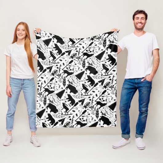 Rustikales Schwarzer Bär Hirsch Buffalo Woodland M Fleecedecke (Beispiel)