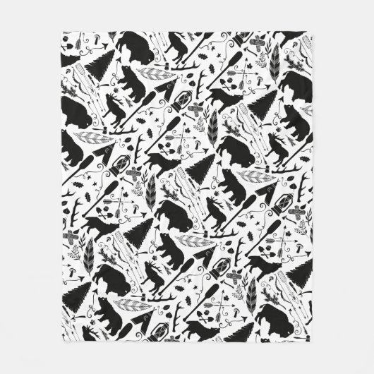 Rustikales Schwarzer Bär Hirsch Buffalo Woodland M Fleecedecke (Vorderseite)