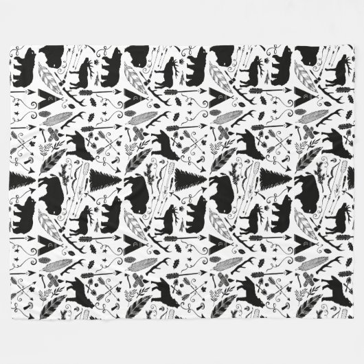 Rustikales Schwarzer Bär Hirsch Buffalo Woodland M Fleecedecke (Vorderseite (Horizontal))