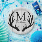 Rustikales Schwarzer Hirsch Antler Weißer Barnholz Pappteller (Party)