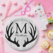 Rustikales Schwarzer Hirsch Antler Weißer Barnholz Pappteller (Party)