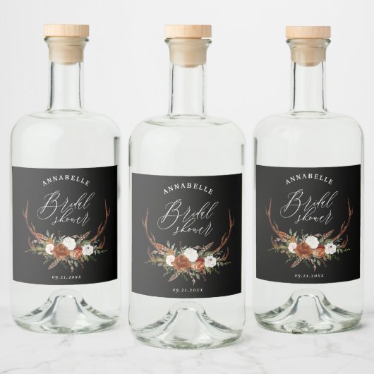 rustikales schwarzes botanisches Brautparty Alkoholflaschenetikett (Flaschen)