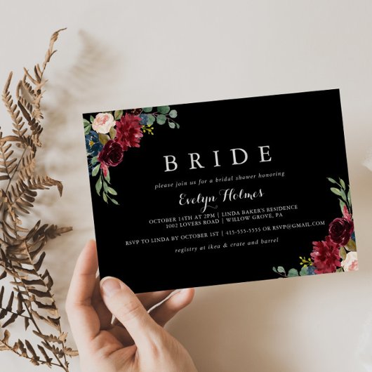 Rustikales Schwarzes Botanisches Brautparty Einladung