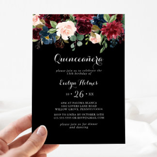 Rustikales Schwarzes Botanisches Quinceañera Einladung