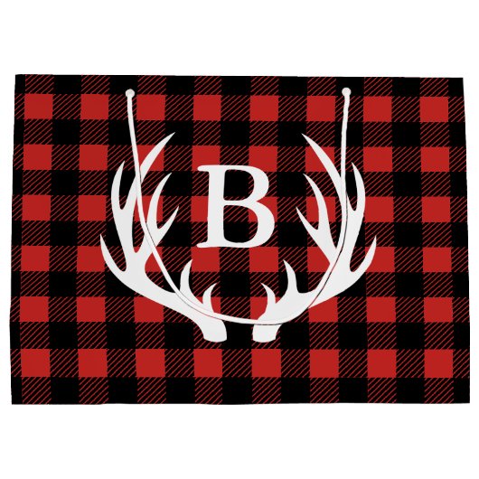 Rustikales Schwarzes Buffalo Karierte Hirschfeinde Große Geschenktüte (Rückseite)