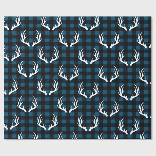 Rustikales Schwarzes Buffalo Karierte Weiße Hirsch Geschenkpapier (Flach)
