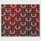 Rustikales Schwarzes Buffalo Karierte Weiße Hirsch Geschenkpapier (Flach)
