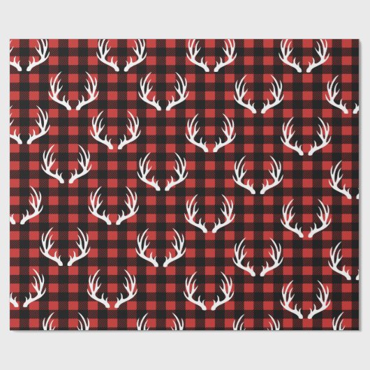 Rustikales Schwarzes Buffalo Karierte Weiße Hirsch Geschenkpapier (Flach)