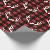 Rustikales Schwarzes Buffalo Karierte Weiße Hirsch Geschenkpapier (Ecke)