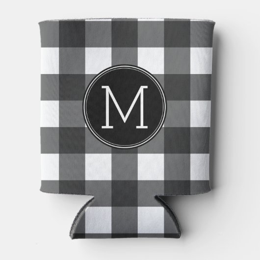 Rustikales Schwarzes Buffalo-Karo-Muster Monogramm Dosenkühler (Vorderseite)