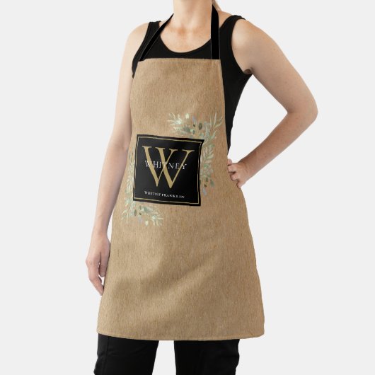 Rustikales Schwarzes Gold Monogramm Schürze (InSitu)