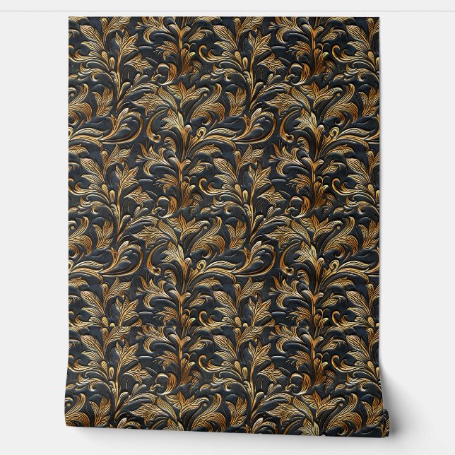 Rustikales schwarzes goldenes Glattleder Tapete (Abrollen)
