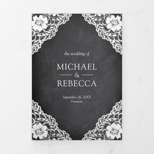 Rustikales Schwarzes Halbbrett Schnürsenkellicht H Dreifach Gefaltete Einladung (Cover)