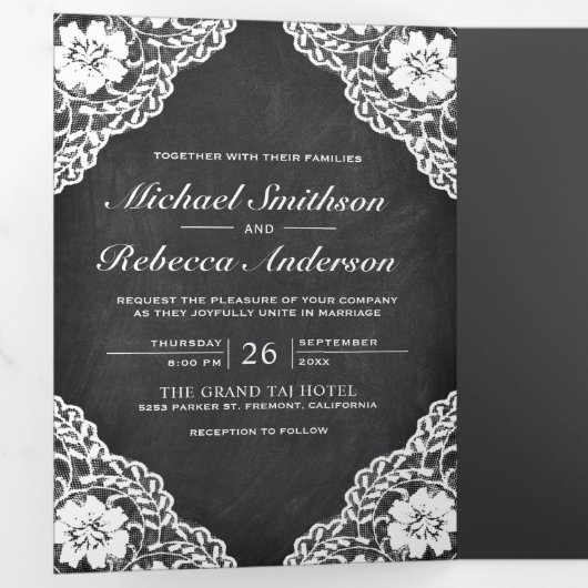 Rustikales Schwarzes Halbbrett Schnürsenkellicht H Dreifach Gefaltete Einladung (Innen Erste Seite)