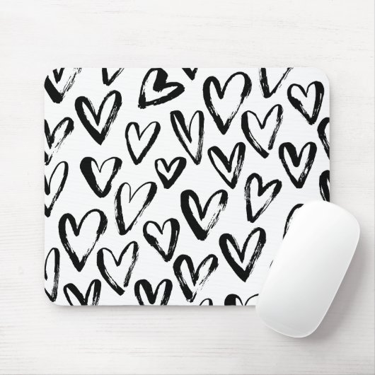 Rustikales schwarzes Herz-Monochrom-Muster Mousepad (Mit Mouse)
