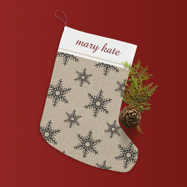 Rustikales Schwarzes Imitat Burlap Snowflake Muste Kleiner Weihnachtsstrumpf