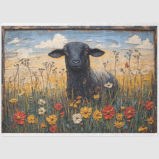 Rustikales Schwarzes Lamm mit Wildblumen Art Decou Seidenpapier