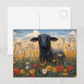 Rustikales Schwarzes Lamm mit Wildblumen Art Postkarte (Vorne/Hinten)