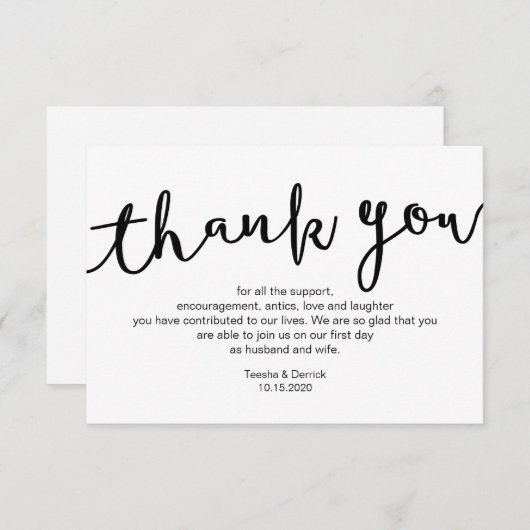 Rustikales schwarzes Skript, Hochzeit Danke Begleitkarte (Vorne/Hinten)