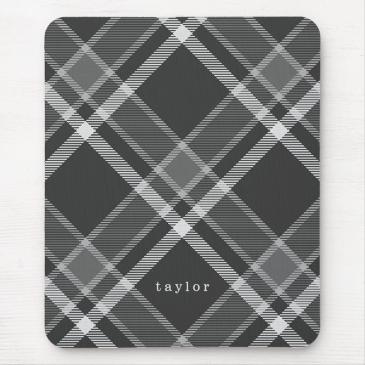 Rustikales Schwarzes und Graues Tartan Kariert mit Mousepad (Vorne)
