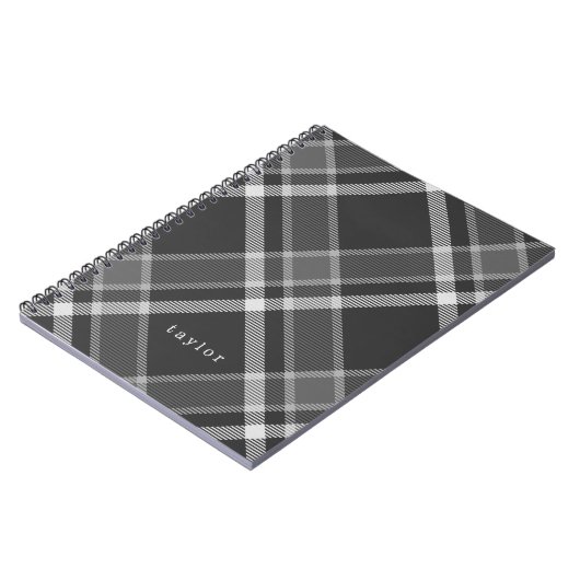 Rustikales Schwarzes und Graues Tartan Kariert mit Notizblock (Linke Seite)
