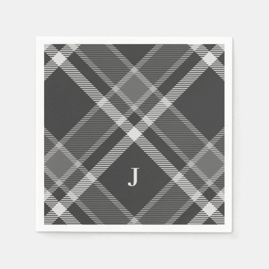 Rustikales Schwarzes und Grautartan Kariert mit Mo Serviette (Vorderseite)