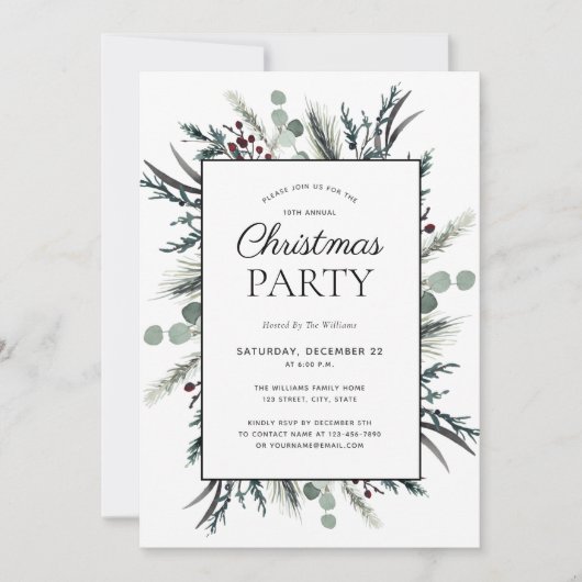 Rustikales Schwarzes Winter Botanisches Weihnachts Einladung (Vorderseite)