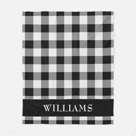 Rustikales Schwarzweiss-Büffel-Karo-Monogramm Fleecedecke (Vorderseite)