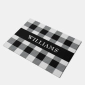 Rustikales Schwarzweiss-Büffel-Karo-Monogramm Fußmatte (Schrägansicht)