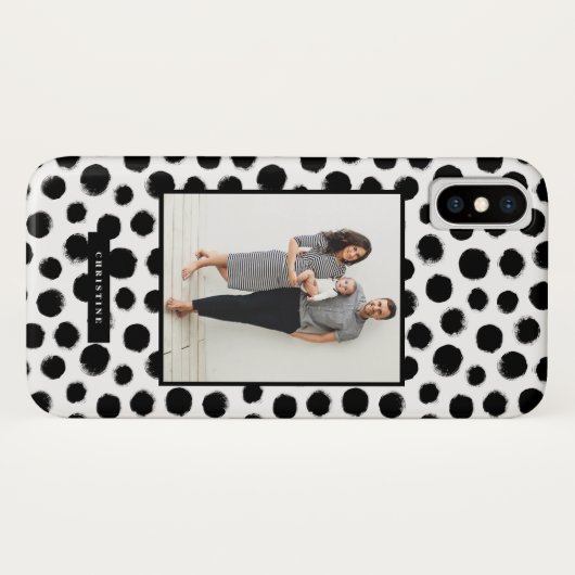 Rustikales Schwarzweiss-Polka-Punkt-Muster-Foto Case-Mate iPhone Hülle (Rückseite (Horizontal))