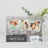 Rustikales Scrapbook FotoCollage Save the Date STD Einladung (Stehend Vorderseite)