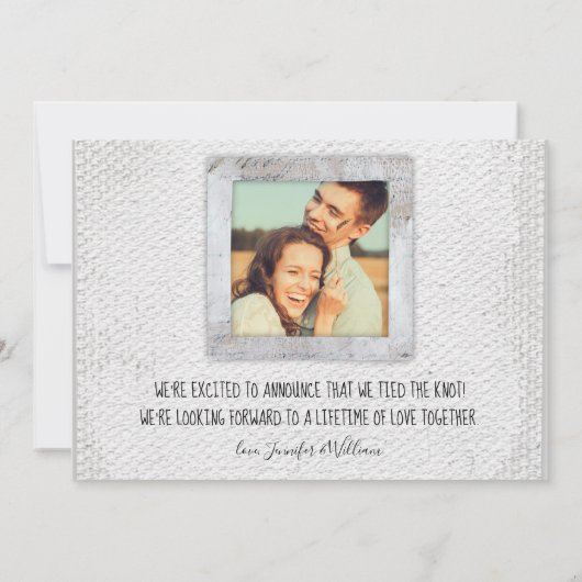 Rustikales Scrapbook Hochzeitheirat - Ankündigung (Rückseite)