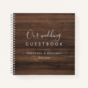 Rustikales Script Barn Wood Newlyweds Gäestbook Notizblock