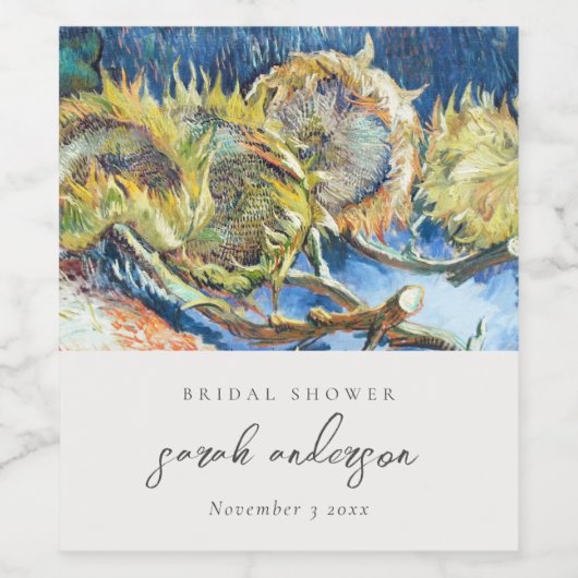 Rustikales Script Blue Yellow Sunflower Brautparty Weinetikett (Einzelnes Label)