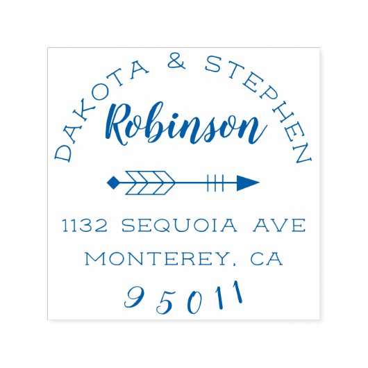 Rustikales Script Boho Arrow Newly Weds Rücksendea Permastempel (Design)