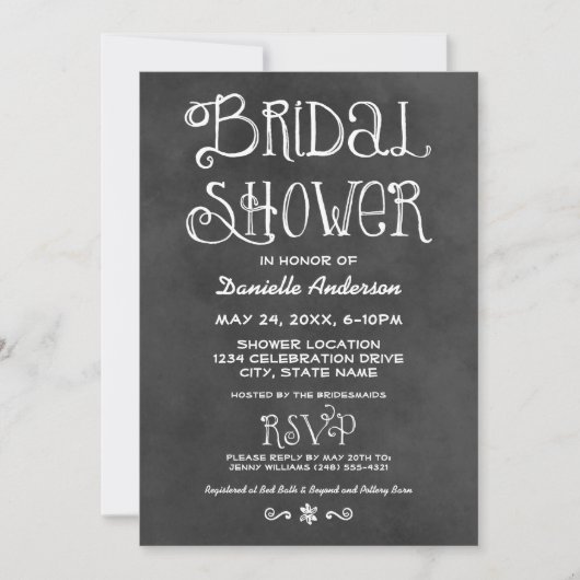 Rustikales Script Chalkboard Brautparty Black Einladung (Vorderseite)