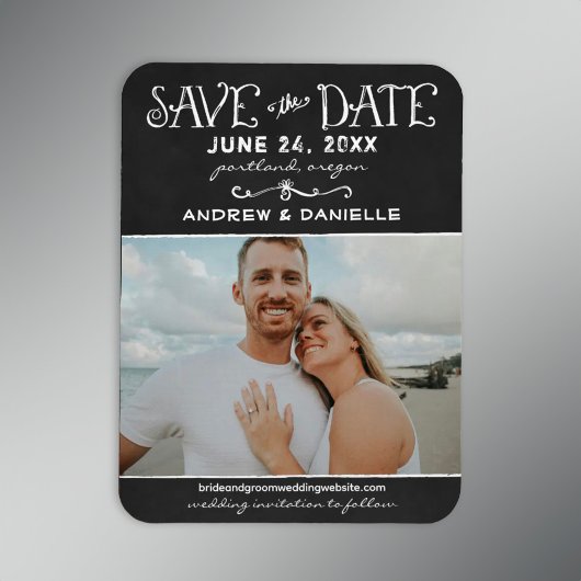 Rustikales Script Chalkboard Hochzeit Black Foto Magnet