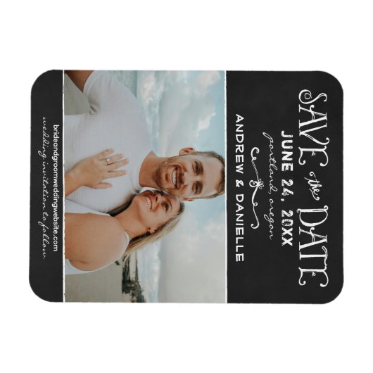Rustikales Script Chalkboard Hochzeit Black Foto Magnet (Horizontal)