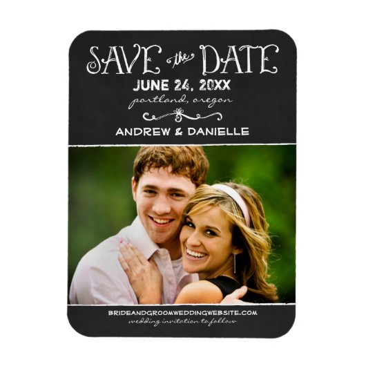 Rustikales Script Chalkboard Hochzeit Black Foto Magnet (Vertikal)