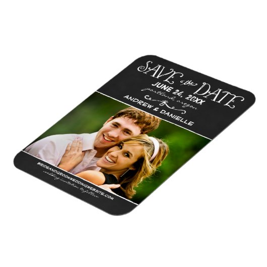 Rustikales Script Chalkboard Hochzeit Black Foto Magnet (Linke Seite)