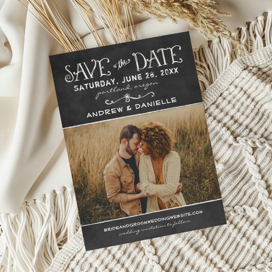 Rustikales Script Chalkboard Hochzeitsstift Foto B Save The Date