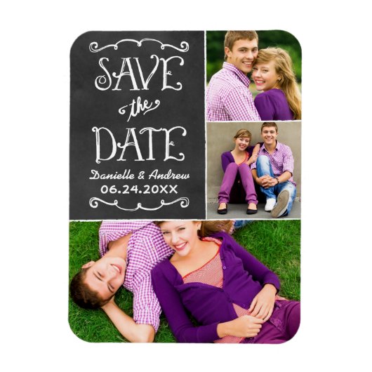 Rustikales Script Chalkboard Save the Date Foto Bl Magnet (Vertikal)